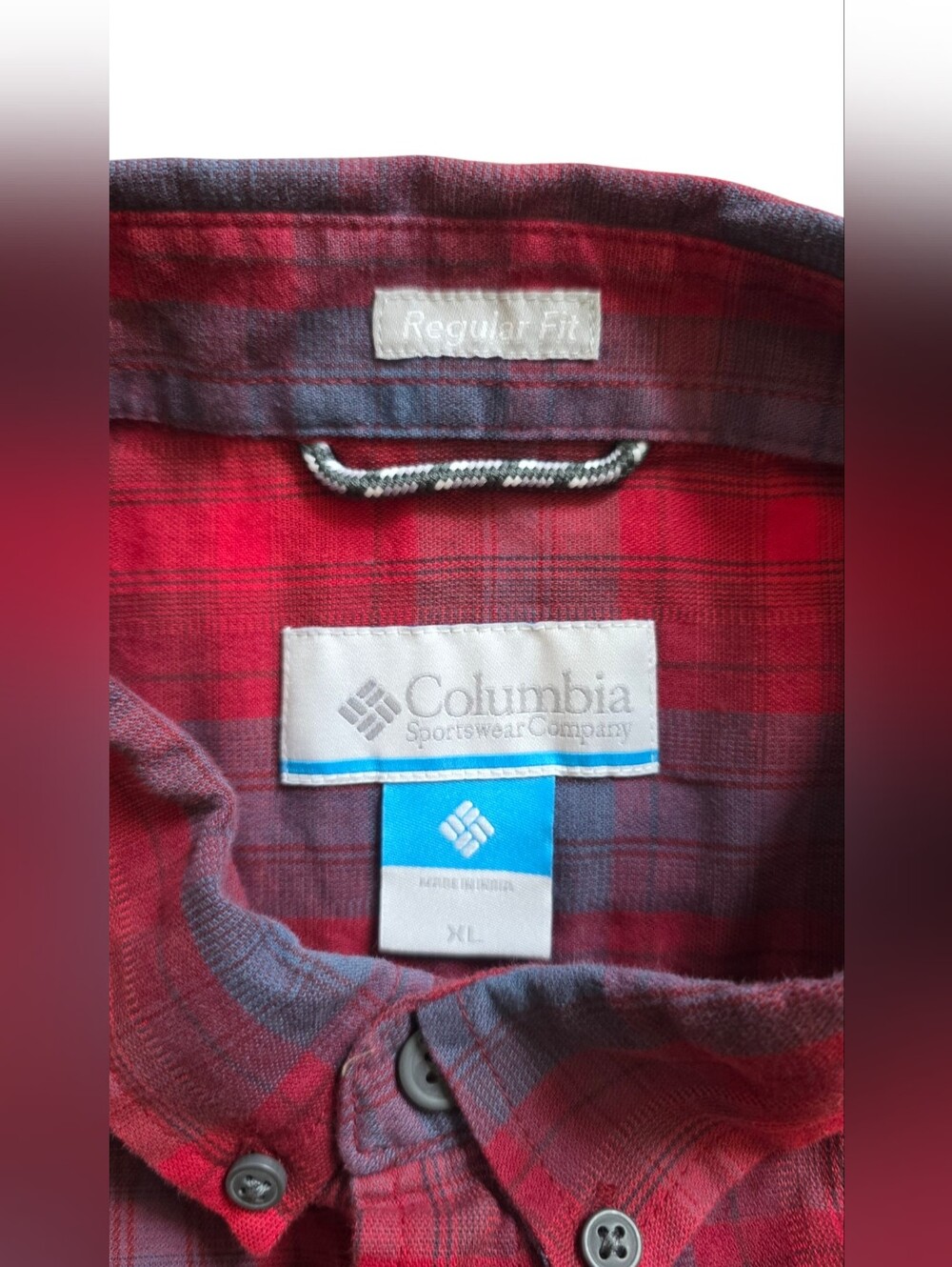 Columbia XL Red Blue Plaid Long Sleeve Outdoor Gorpcore Button Down Shirt - Picture 2 of 8
